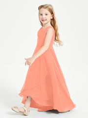 Modern Asymmetrical Cowl Neck Junior Bridesmaid Dresses Sunset