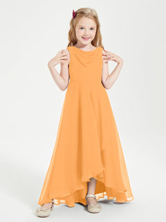 Modern Asymmetrical Cowl Neck Junior Bridesmaid Dresses Tangerine