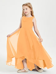 Modern Asymmetrical Cowl Neck Junior Bridesmaid Dresses Tangerine