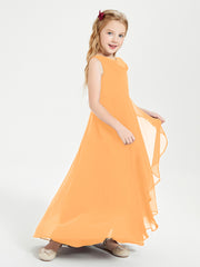 Modern Asymmetrical Cowl Neck Junior Bridesmaid Dresses Tangerine