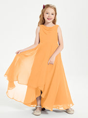 Modern Asymmetrical Cowl Neck Junior Bridesmaid Dresses Tangerine
