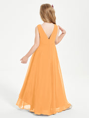 Modern Asymmetrical Cowl Neck Junior Bridesmaid Dresses Tangerine
