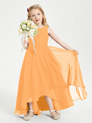 Modern Asymmetrical Cowl Neck Junior Bridesmaid Dresses Tangerine