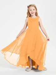 Modern Asymmetrical Cowl Neck Junior Bridesmaid Dresses Tangerine
