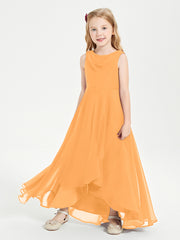 Modern Asymmetrical Cowl Neck Junior Bridesmaid Dresses Tangerine