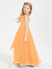 Modern Asymmetrical Cowl Neck Junior Bridesmaid Dresses Tangerine