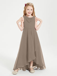 Modern Asymmetrical Cowl Neck Junior Bridesmaid Dresses Taupe