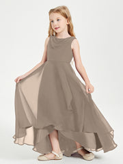 Modern Asymmetrical Cowl Neck Junior Bridesmaid Dresses Taupe