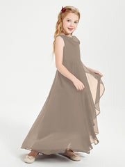 Modern Asymmetrical Cowl Neck Junior Bridesmaid Dresses Taupe