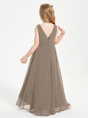 Modern Asymmetrical Cowl Neck Junior Bridesmaid Dresses Taupe