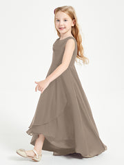 Modern Asymmetrical Cowl Neck Junior Bridesmaid Dresses Taupe