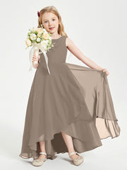 Modern Asymmetrical Cowl Neck Junior Bridesmaid Dresses Taupe