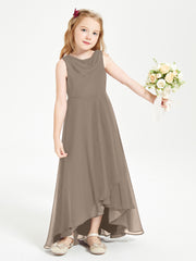Modern Asymmetrical Cowl Neck Junior Bridesmaid Dresses Taupe