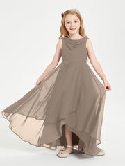 Modern Asymmetrical Cowl Neck Junior Bridesmaid Dresses Taupe
