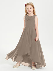 Modern Asymmetrical Cowl Neck Junior Bridesmaid Dresses Taupe