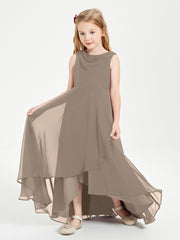 Modern Asymmetrical Cowl Neck Junior Bridesmaid Dresses Taupe
