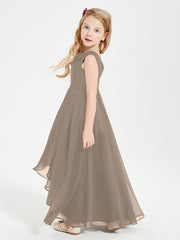 Modern Asymmetrical Cowl Neck Junior Bridesmaid Dresses Taupe