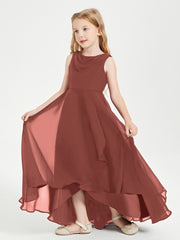 Modern Asymmetrical Cowl Neck Junior Bridesmaid Dresses Terracotta