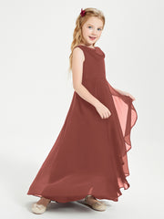 Modern Asymmetrical Cowl Neck Junior Bridesmaid Dresses Terracotta