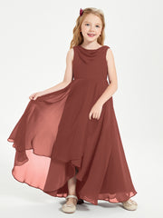 Modern Asymmetrical Cowl Neck Junior Bridesmaid Dresses Terracotta