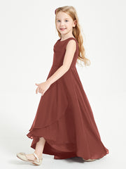 Modern Asymmetrical Cowl Neck Junior Bridesmaid Dresses Terracotta