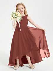 Modern Asymmetrical Cowl Neck Junior Bridesmaid Dresses Terracotta