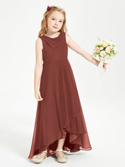 Modern Asymmetrical Cowl Neck Junior Bridesmaid Dresses Terracotta