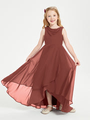 Modern Asymmetrical Cowl Neck Junior Bridesmaid Dresses Terracotta