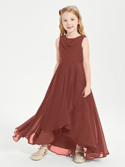 Modern Asymmetrical Cowl Neck Junior Bridesmaid Dresses Terracotta