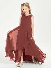 Modern Asymmetrical Cowl Neck Junior Bridesmaid Dresses Terracotta