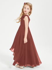 Modern Asymmetrical Cowl Neck Junior Bridesmaid Dresses Terracotta