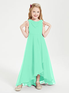 Modern Asymmetrical Cowl Neck Junior Bridesmaid Dresses Turquoise