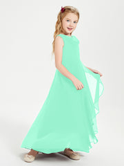 Modern Asymmetrical Cowl Neck Junior Bridesmaid Dresses Turquoise