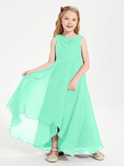 Modern Asymmetrical Cowl Neck Junior Bridesmaid Dresses Turquoise