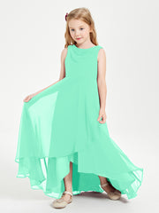 Modern Asymmetrical Cowl Neck Junior Bridesmaid Dresses Turquoise