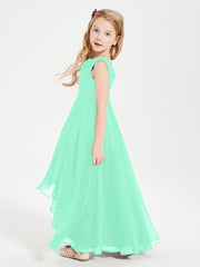 Modern Asymmetrical Cowl Neck Junior Bridesmaid Dresses Turquoise
