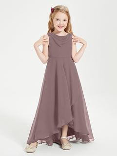 Modern Asymmetrical Cowl Neck Junior Bridesmaid Dresses Vintage Mauve