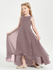 Modern Asymmetrical Cowl Neck Junior Bridesmaid Dresses Vintage Mauve