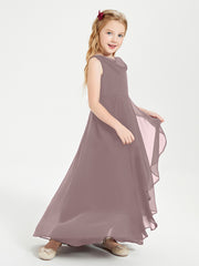 Modern Asymmetrical Cowl Neck Junior Bridesmaid Dresses Vintage Mauve