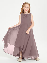 Modern Asymmetrical Cowl Neck Junior Bridesmaid Dresses Vintage Mauve