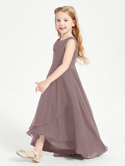 Modern Asymmetrical Cowl Neck Junior Bridesmaid Dresses Vintage Mauve