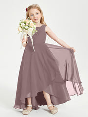 Modern Asymmetrical Cowl Neck Junior Bridesmaid Dresses Vintage Mauve