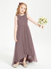 Modern Asymmetrical Cowl Neck Junior Bridesmaid Dresses Vintage Mauve