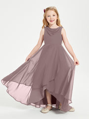 Modern Asymmetrical Cowl Neck Junior Bridesmaid Dresses Vintage Mauve