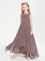Modern Asymmetrical Cowl Neck Junior Bridesmaid Dresses Vintage Mauve