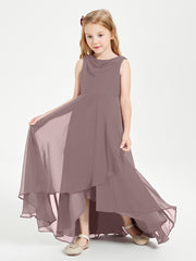 Modern Asymmetrical Cowl Neck Junior Bridesmaid Dresses Vintage Mauve