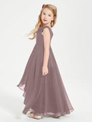 Modern Asymmetrical Cowl Neck Junior Bridesmaid Dresses Vintage Mauve