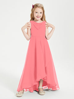 Modern Asymmetrical Cowl Neck Junior Bridesmaid Dresses Watermelon