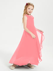 Modern Asymmetrical Cowl Neck Junior Bridesmaid Dresses Watermelon