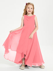 Modern Asymmetrical Cowl Neck Junior Bridesmaid Dresses Watermelon